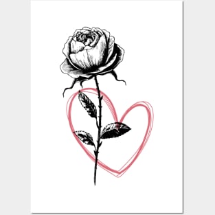 Black Rose Flower With Red Heart Posters and Art